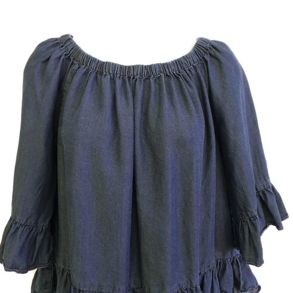 Jane and Delancey Top Chambray Tencel Ruffles On Off Shoulder Tencil S Small - Picture 4 of 8